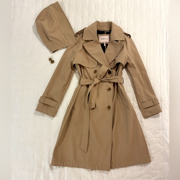 BCBG 3/4 Hooded Camel Trench Coat - Picture 2 of 8